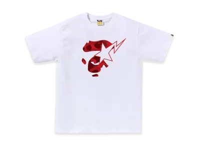 A BATHING APE Color Camo Ape Face Sta Tee "White/Red"