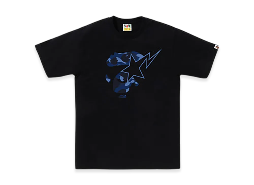 A BATHING APE Color Camo Ape Face Sta Tee "Black/Navy"