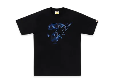 A BATHING APE Color Camo Ape Face Sta Tee "Black/Navy"