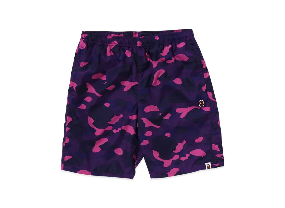A BATHING APE Color Camo Ape Head One Point Beach Shorts "Purple"
