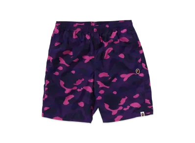 A BATHING APE Color Camo Ape Head One Point Beach Shorts "Purple"