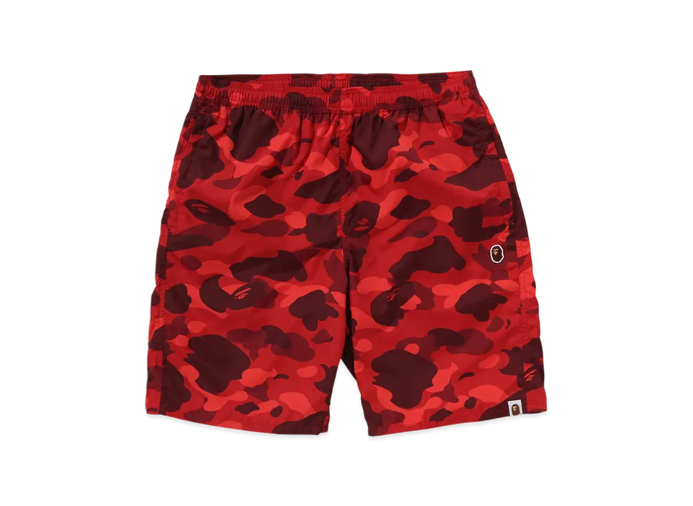 A BATHING APE Color Camo Ape Head One Point Beach Shorts "Red"