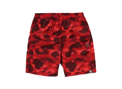 A BATHING APE Color Camo Ape Head One Point Beach Shorts "Red"