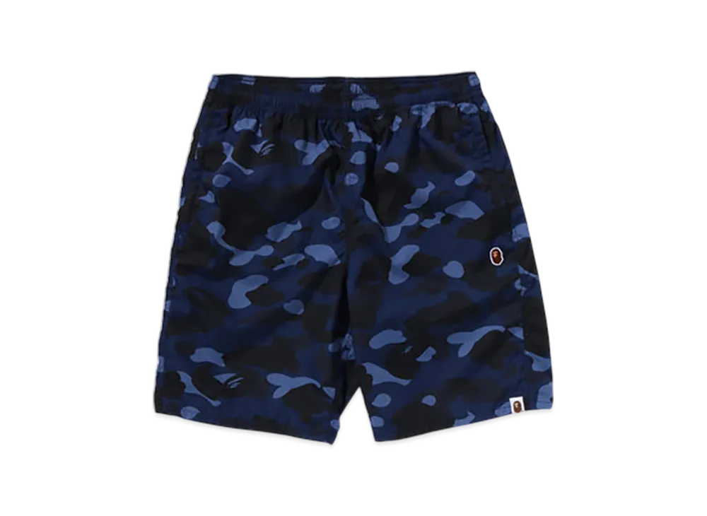 A BATHING APE Color Camo Ape Head One Point Beach Shorts "Navy"