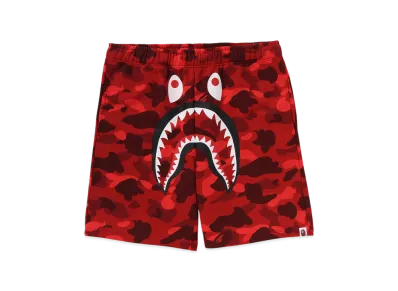 A BATHING APE Color Camo Shark Sweat Shorts "Red"