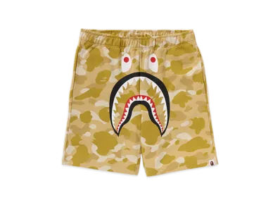 A BATHING APE Color Camo Shark Sweat Shorts "Yellow"