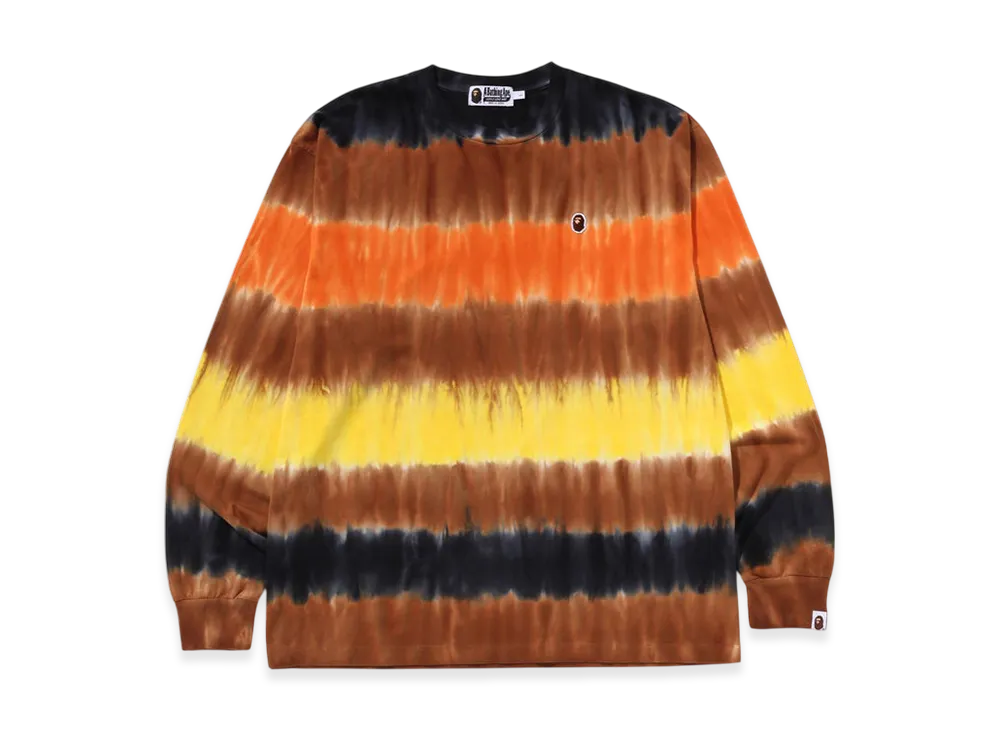 A BATHING APE Drip Stripe Relaxed Fit LS Tee "Orange"