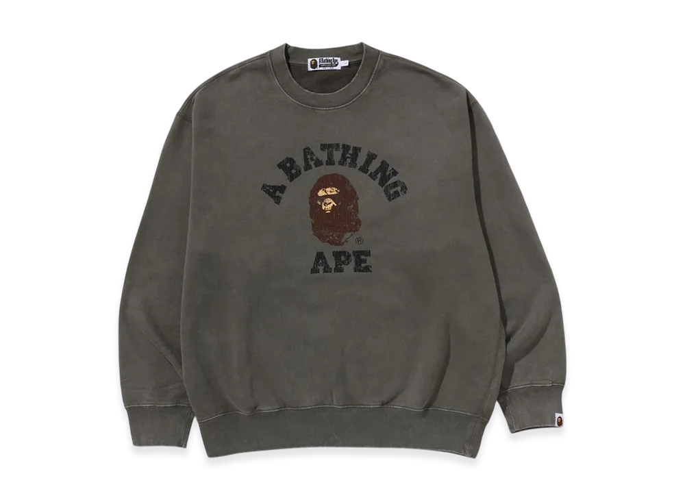 A BATHING APE Garment Dye College Relaxed Fit Crewneck Sweatshirt "Olive Drab"