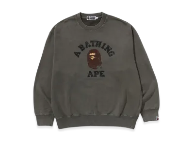 A BATHING APE Garment Dye College Relaxed Fit Crewneck Sweatshirt "Olive Drab"