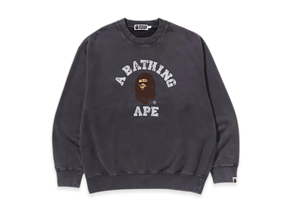 A BATHING APE Garment Dye College Relaxed Fit Crewneck Sweatshirt "Charcoal"