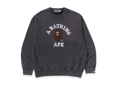 A BATHING APE Garment Dye College Relaxed Fit Crewneck Sweatshirt "Charcoal"