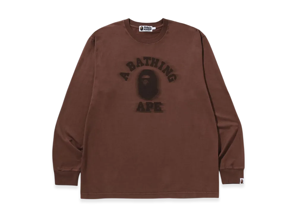 A BATHING APE Garment Dye College Relaxed Fit LS Tee "Brown"