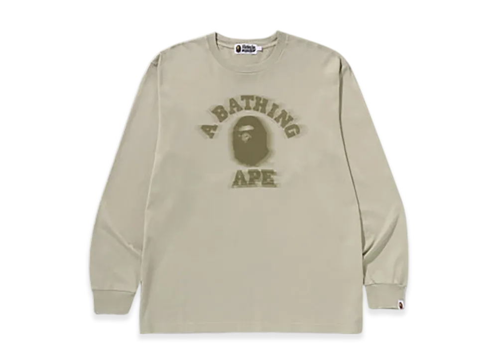 A BATHING APE Garment Dye College Relaxed Fit LS Tee "Beige"