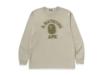 A BATHING APE Garment Dye College Relaxed Fit LS Tee "Beige"