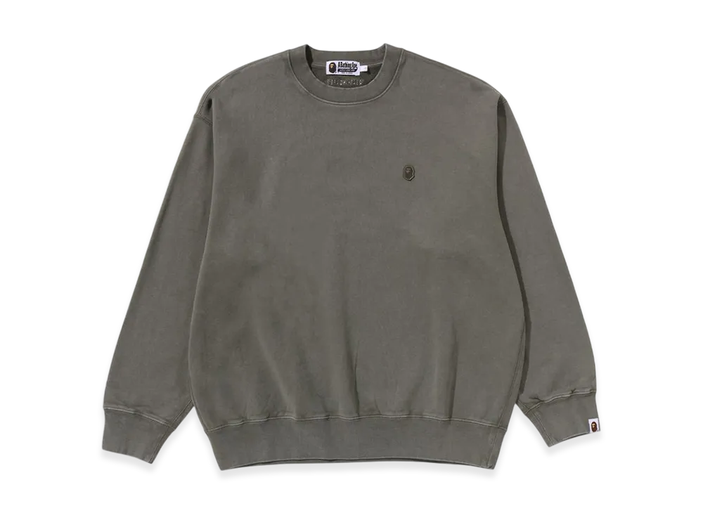A BATHING APE Garment Dye One Point Relaxed Fit Crewneck Sweatshirt "Olive Drab"