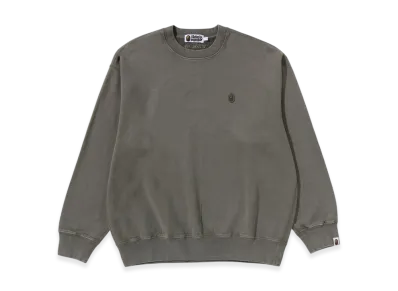 A BATHING APE Garment Dye One Point Relaxed Fit Crewneck Sweatshirt "Olive Drab"