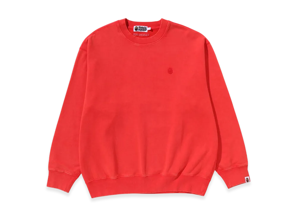 A BATHING APE Garment Dye One Point Relaxed Fit Crewneck Sweatshirt "Red"