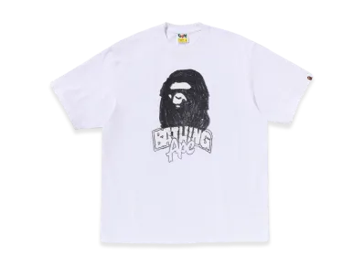 A BATHING APE Hand Drawn Ape Head Relaxed Fit Tee "White"