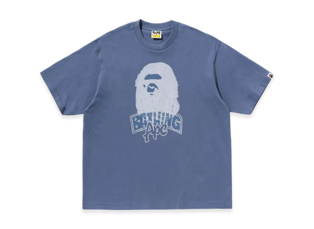 A BATHING APE Hand Drawn Ape Head Relaxed Fit Tee "Navy"