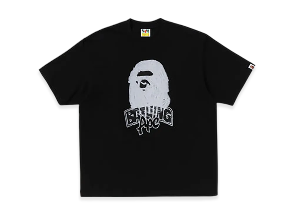 A BATHING APE Hand Drawn Ape Head Relaxed Fit Tee "Black"