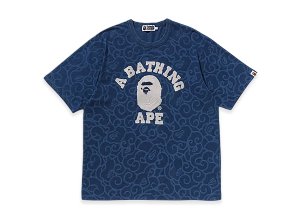 A BATHING APE Indigo Dyed Cloud Camo College Relaxed Fit Tee "Navy"
