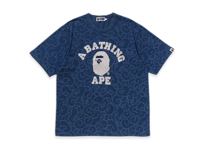 A BATHING APE Indigo Dyed Cloud Camo College Relaxed Fit Tee "Navy"