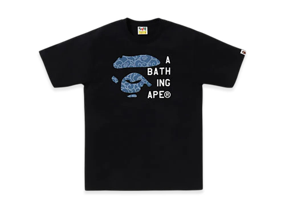 A BATHING APE Japanese Cloud Camo Bape Face Tag Tee "Black"
