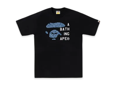 A BATHING APE Japanese Cloud Camo Bape Face Tag Tee "Black"