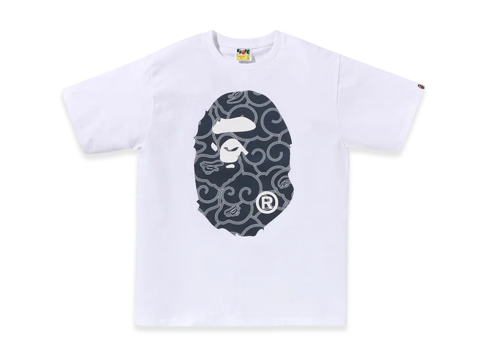 A BATHING APE Japanese Cloud Camo Big Ape Head Tee "White"