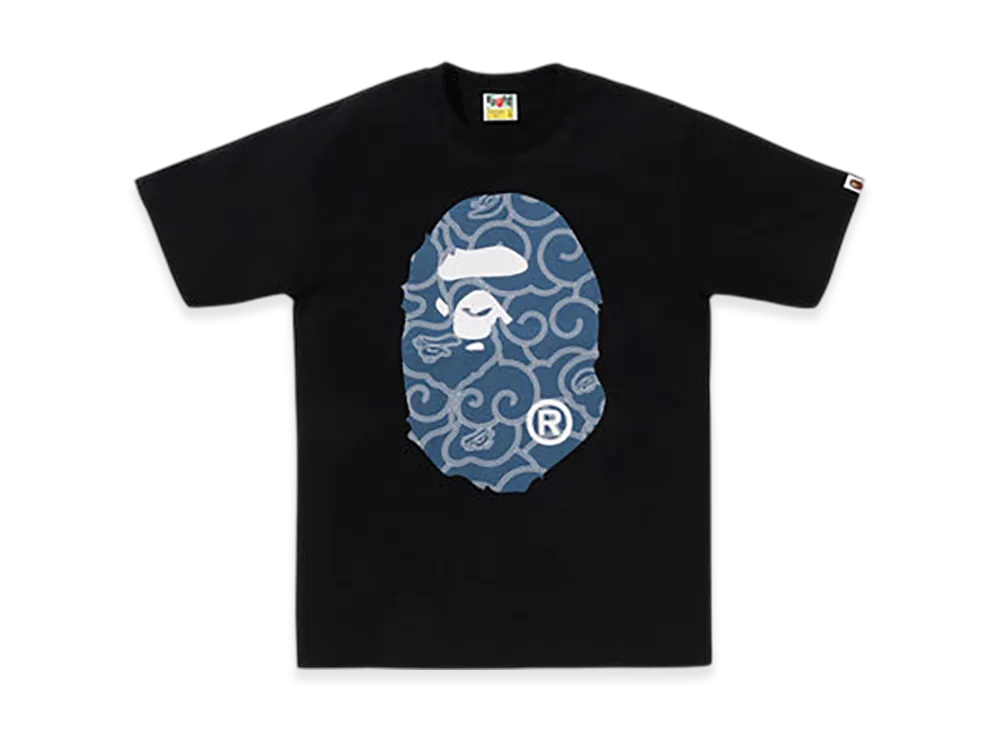A BATHING APE Japanese Cloud Camo Big Ape Head Tee "Black"