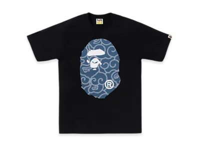 A BATHING APE Japanese Cloud Camo Big Ape Head Tee "Black"