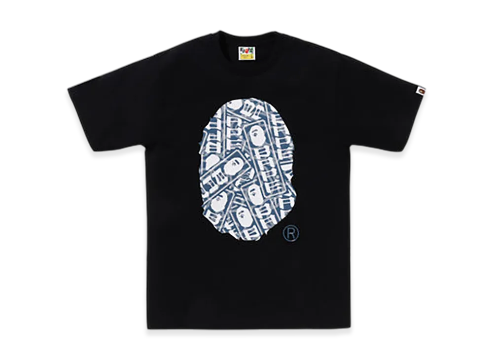 A BATHING APE Japanese Cloud Camo Label Tee "Black"