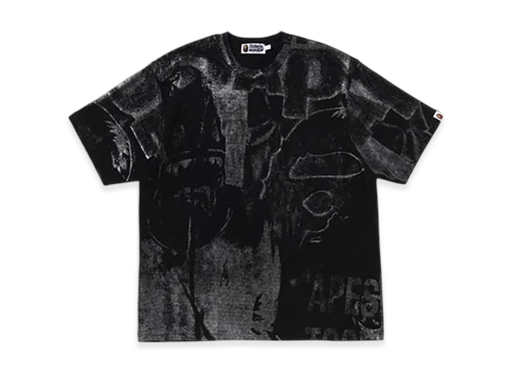 A BATHING APE Metallic Coated Overall Print Relaxed Fit Tee "Black"