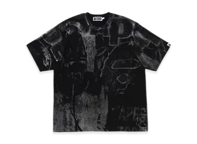 A BATHING APE Metallic Coated Overall Print Relaxed Fit Tee "Black"