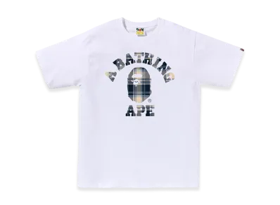 A BATHING APE Bape Check College Tee "White/Blue"
