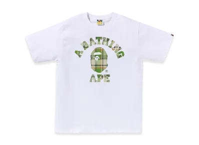 A BATHING APE Bape Check College Tee "White/Green"