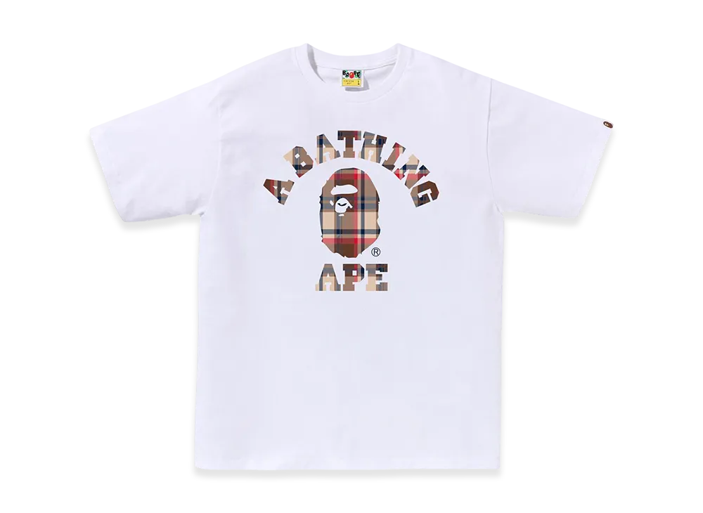 A BATHING APE Bape Check College Tee "White/Red"