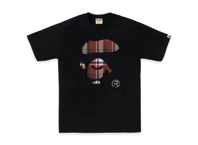 A BATHING APE Bape Check Ape Face Tee "Black/Red"