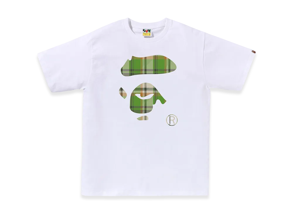 A BATHING APE Bape Check Ape Face Tee "White/Green"