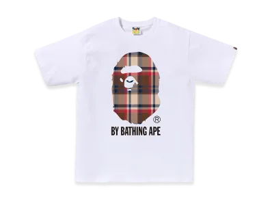 A BATHING APE Bape Check By Bathing Ape Tee "White/Red"