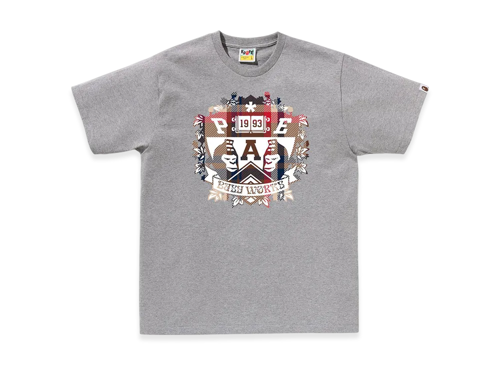 A BATHING APE Bape Check University Emblem Tee "Gray/Red"
