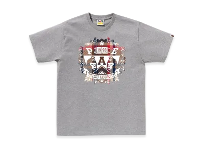 A BATHING APE Bape Check University Emblem Tee "Gray/Red"