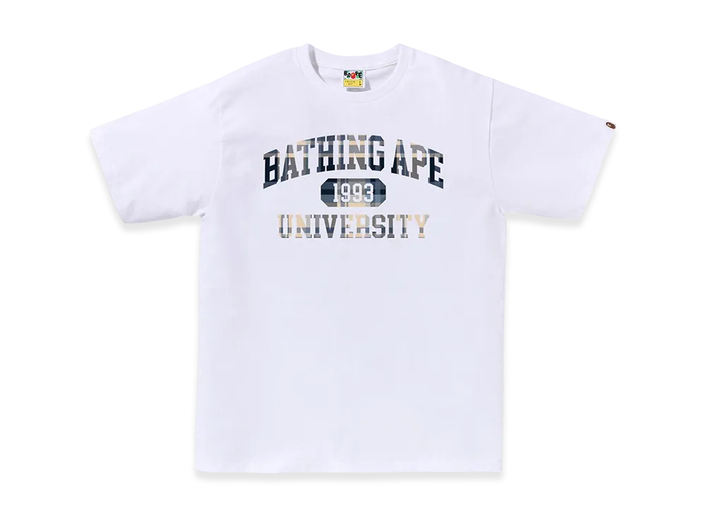 A BATHING APE Bape Check University College Logo Tee "White/Blue"