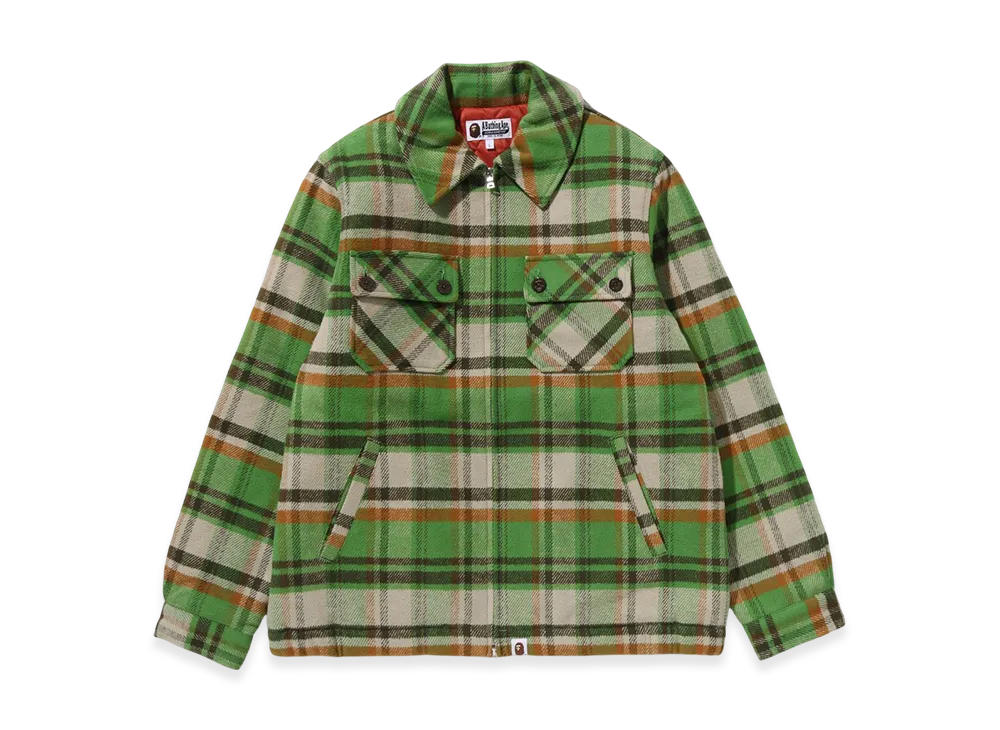 A BATHING APE Bape Check Cpo Zip Jacket "Green"