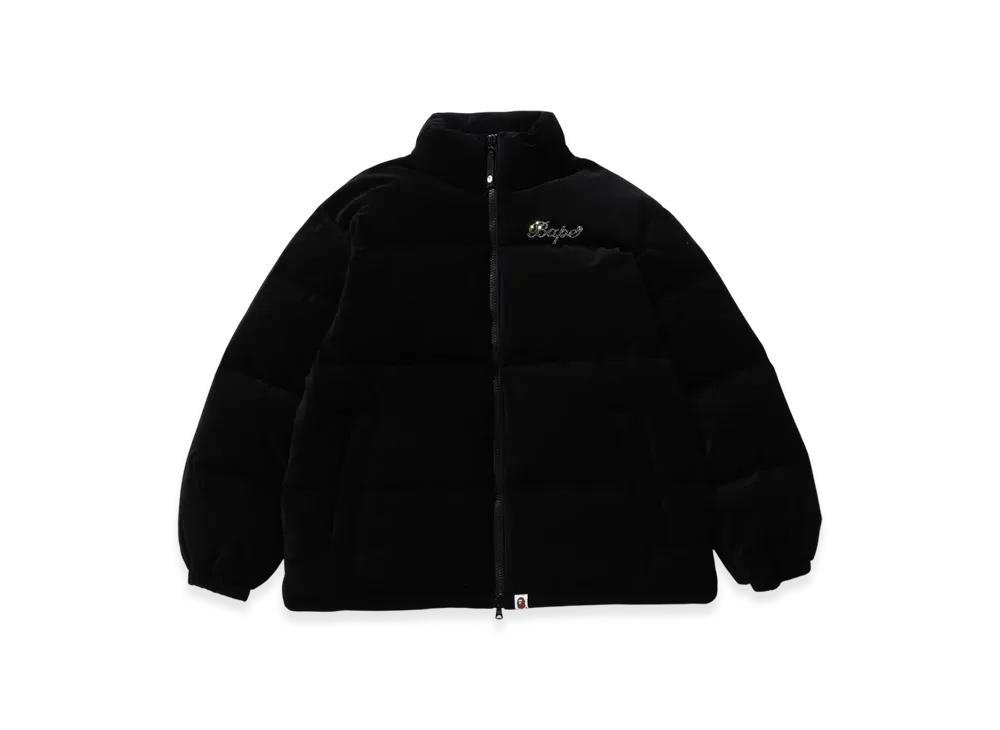 A BATHING APE Crystal Stone Bape Logo Velour Down Jacket "Black"