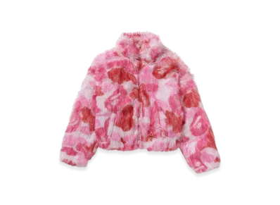 A BATHING APE ABC Camo One Point Metallic Long Fur Jacquard Down Jacket "Pink"