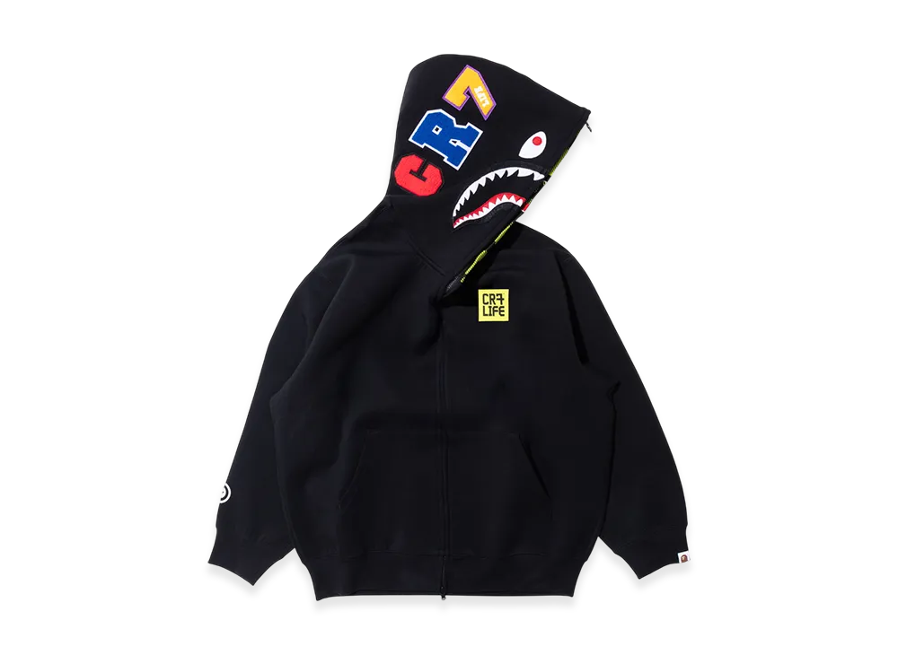 A BATHING APE x Cristiano Ronaldo CR7 Life Logo Relaxed Fit Shark Full Zip Hoodie "Black"