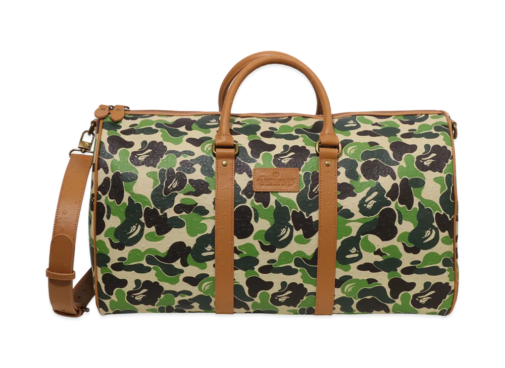 A BATHING APE Pu Ostrich Boston Bag "Green"