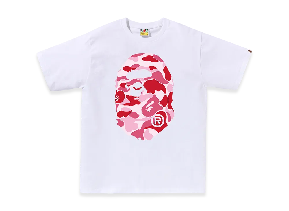A BATHING APE Abc Camo Big Ape Head Tee "White/Pink"