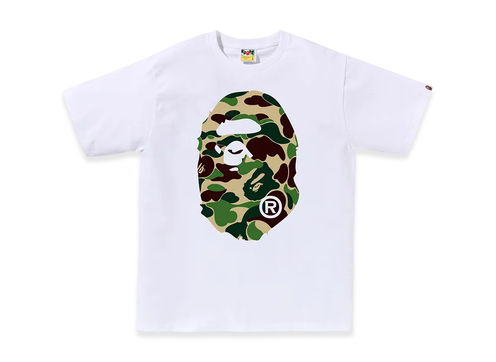 A BATHING APE Abc Camo Big Ape Head Tee "White/Green"